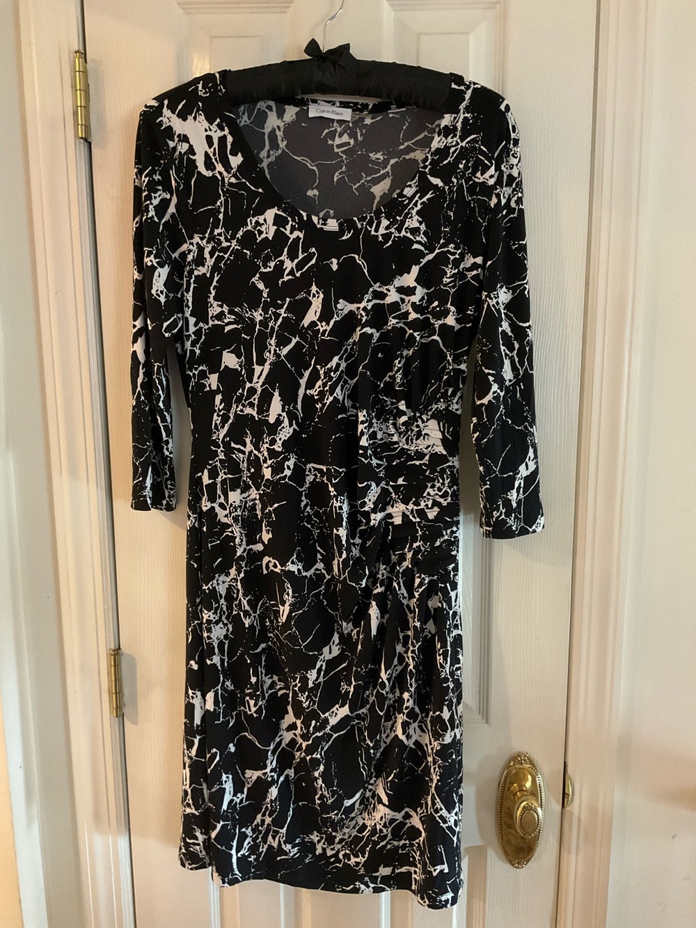 Calvin Klein Black and White Marble-Print Women's Dress Size 14 NWOT